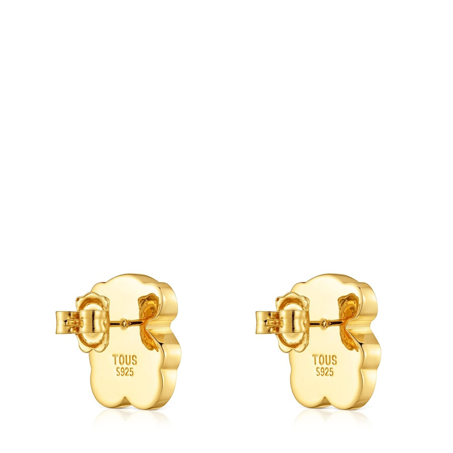 orecchini a forma di orso in argento placcato oro 18kt da 16 mm con onice tous icon color