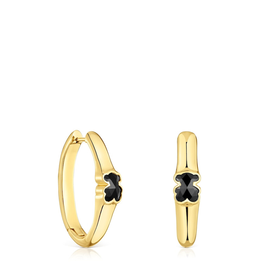 orecchini a cerchio in oro 18kt su argento da 26 mm con motivo a orso in onice tous icon color