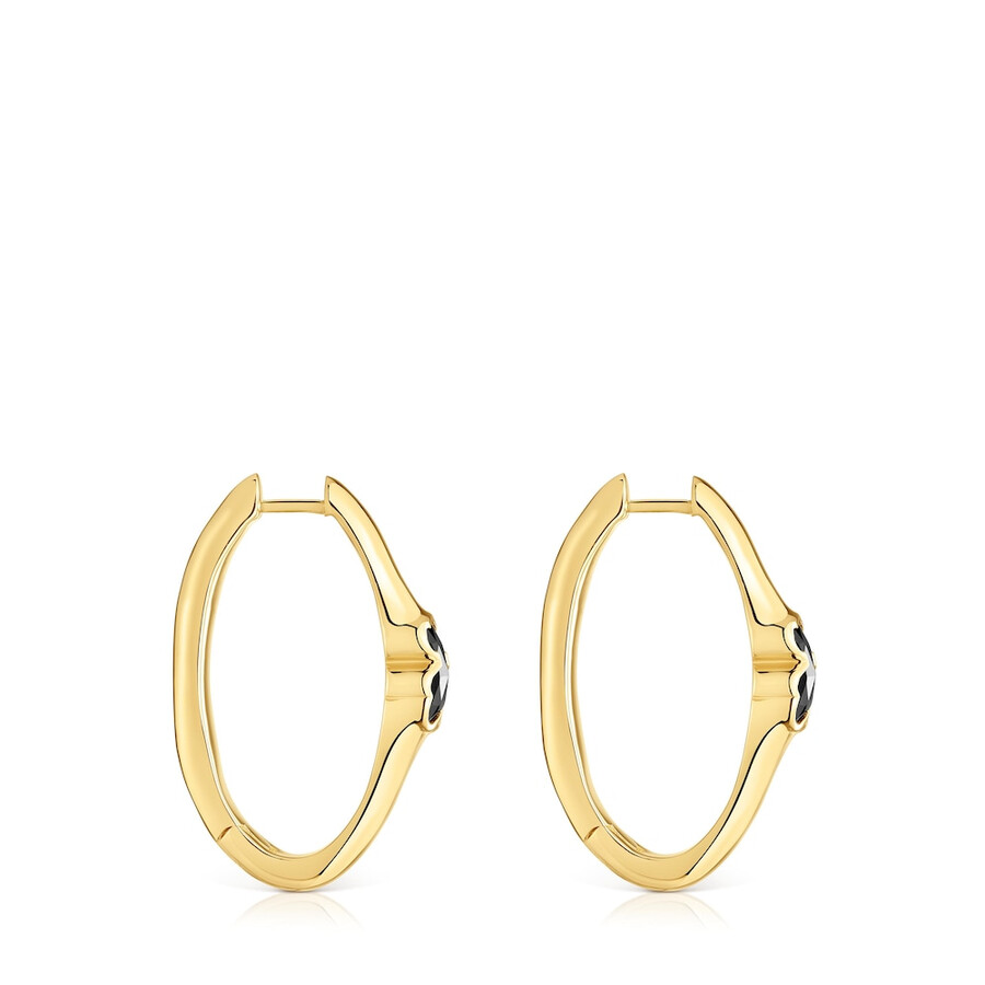 orecchini a cerchio in oro 18kt su argento da 26 mm con motivo a orso in onice tous icon color