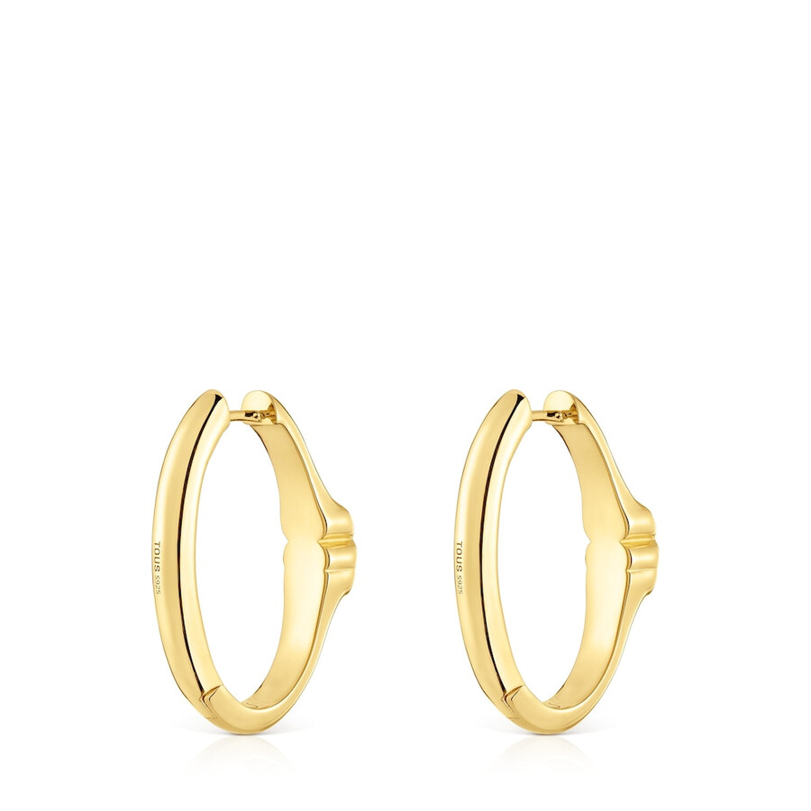 orecchini a cerchio in oro 18kt su argento da 26 mm con motivo a orso in onice tous icon color