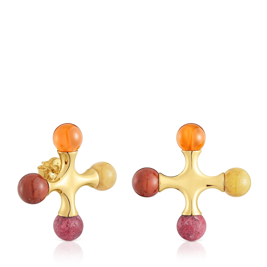 orecchini placcati in oro 18kt su argento con pietre preziose tous x lea colombo