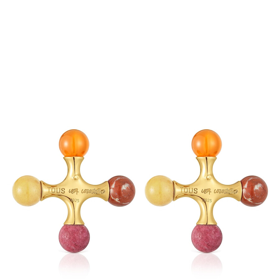 orecchini placcati in oro 18kt su argento con pietre preziose tous x lea colombo