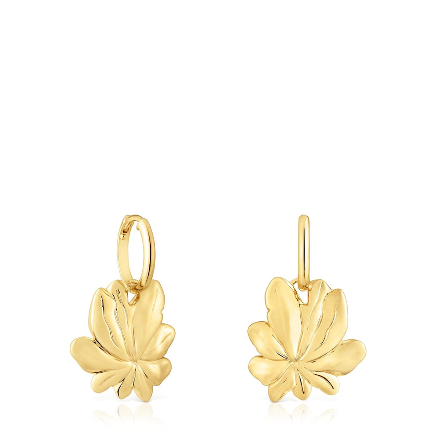 orecchini a cerchio corti placcati in oro 18kt su argento con motivo tous yagrumo