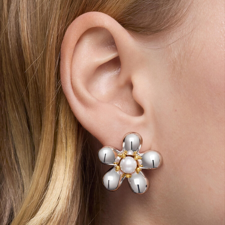 orecchini a fiore bicolore con perle coltivate da 27 mm margherita