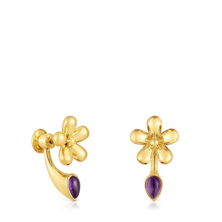 orecchini a forma di fiore con placcatura in oro 18kt su argento e margherita in ametista
