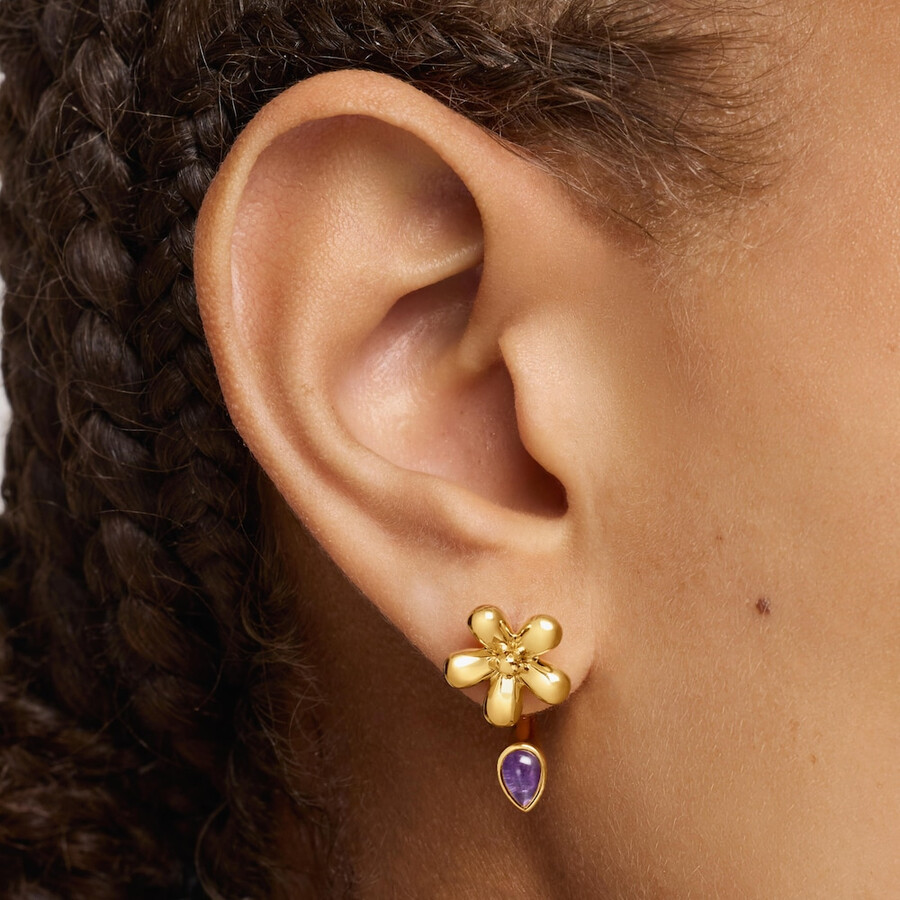 orecchini a forma di fiore con placcatura in oro 18kt su argento e margherita in ametista