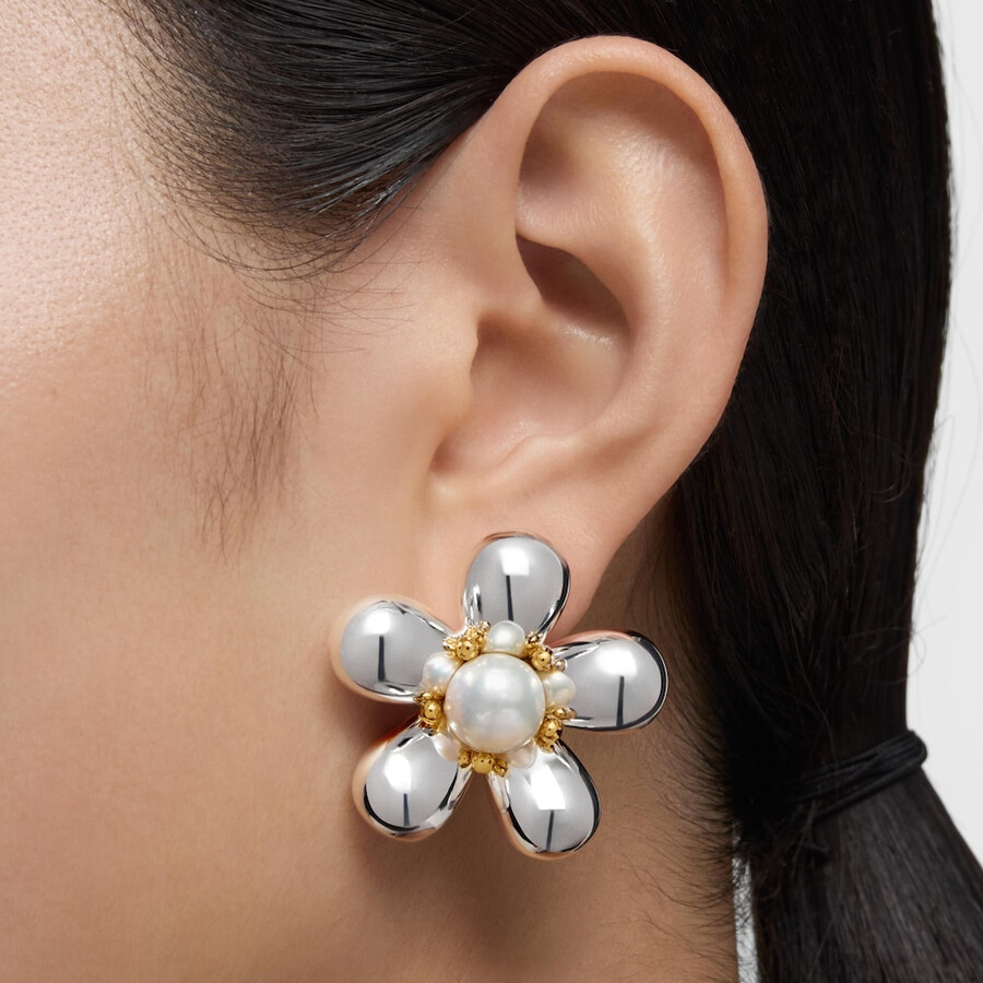 orecchini a fiore bicolore con perle coltivate da 36 mm margherita