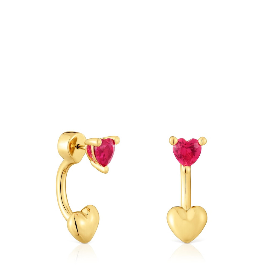 orecchini corti placcati in oro 18kt su argento con rubino coltivato in laboratorio garden of love lgg