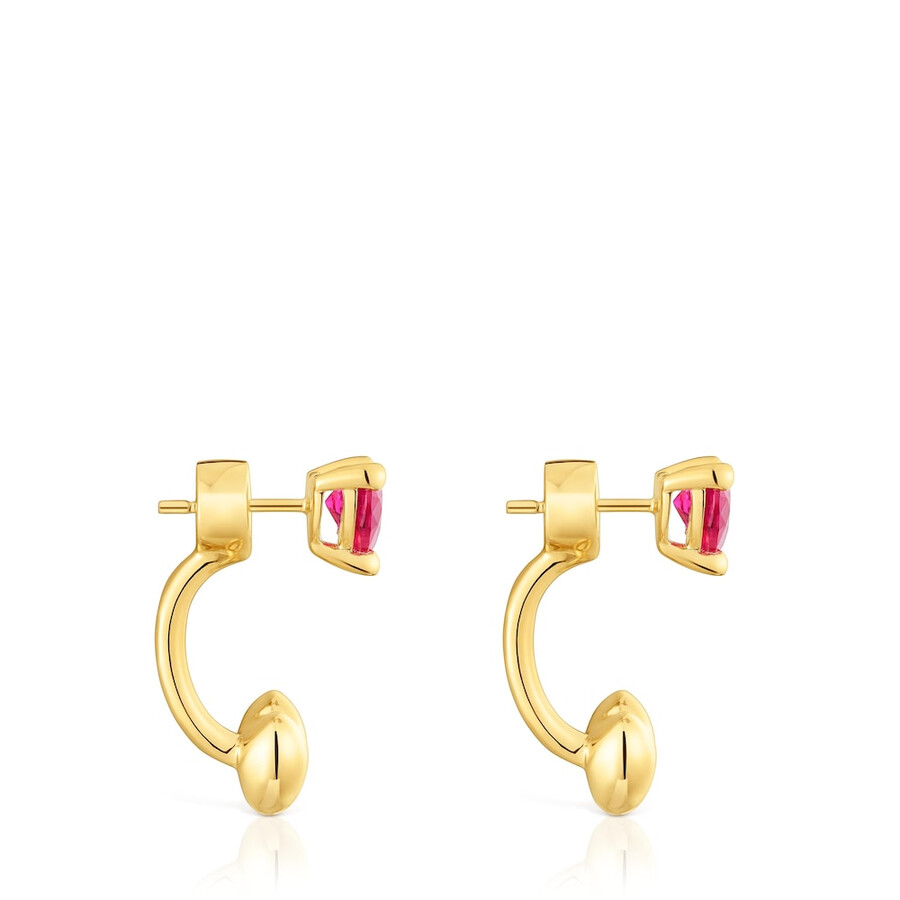 orecchini corti placcati in oro 18kt su argento con rubino coltivato in laboratorio garden of love lgg