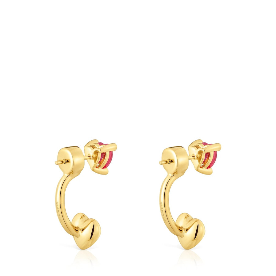 orecchini corti placcati in oro 18kt su argento con rubino coltivato in laboratorio garden of love lgg