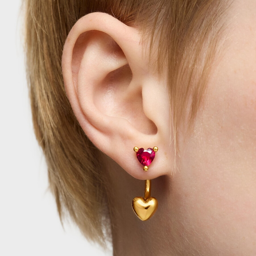 orecchini corti placcati in oro 18kt su argento con rubino coltivato in laboratorio garden of love lgg