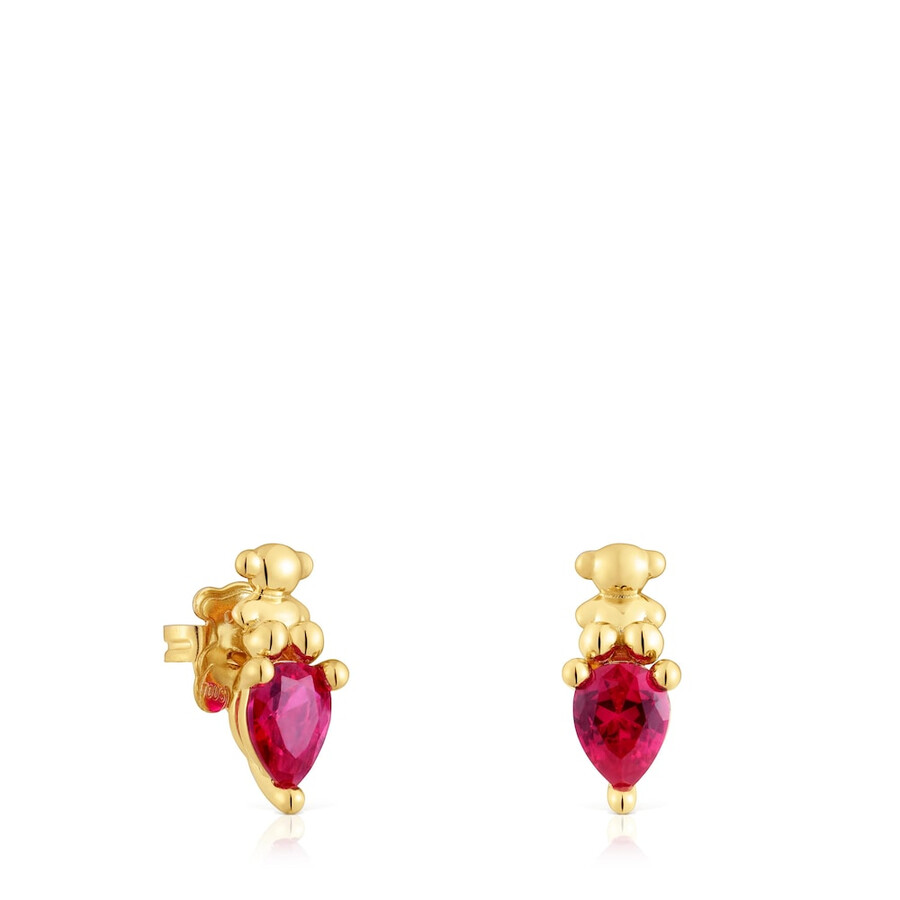orecchini con motivo a orso placcato in oro 18 kt su argento con rubino bold bear lgg coltivato in laboratorio