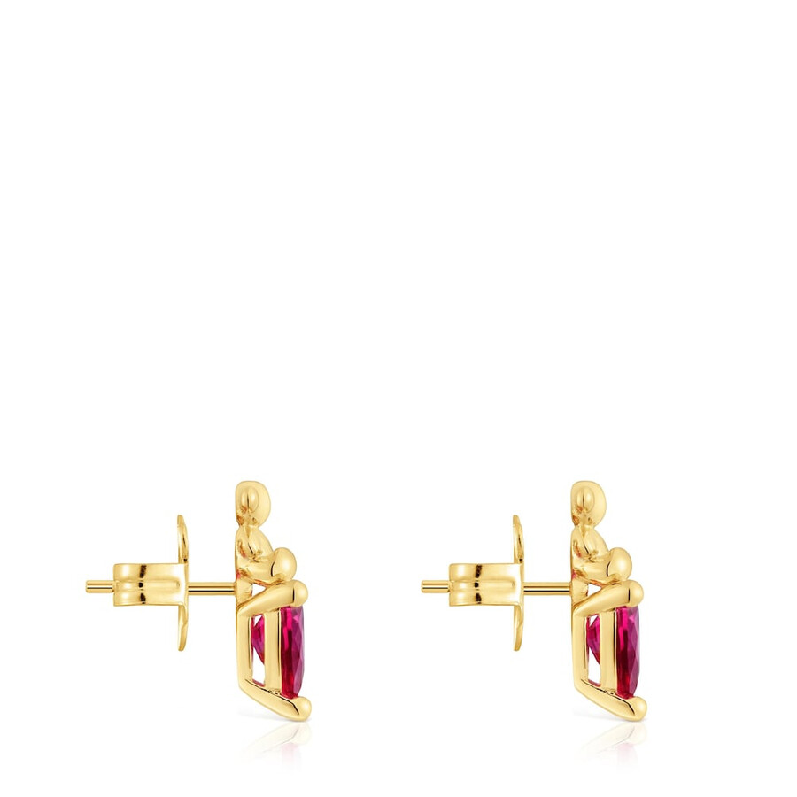 orecchini con motivo a orso placcato in oro 18 kt su argento con rubino bold bear lgg coltivato in laboratorio
