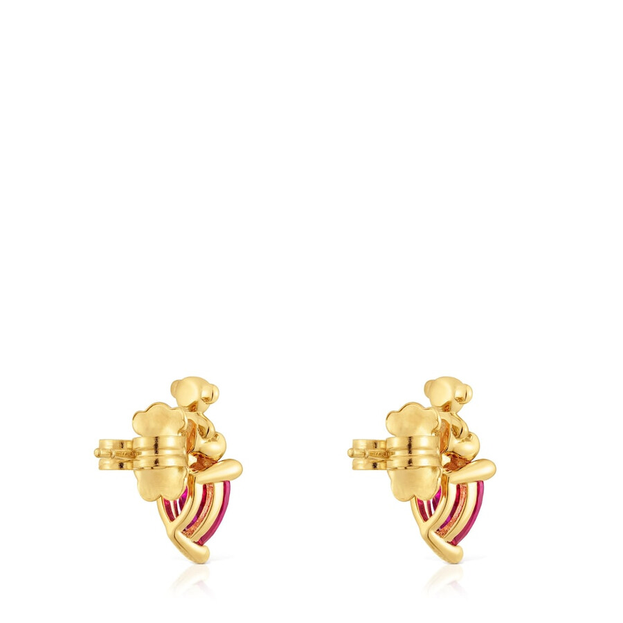 orecchini con motivo a orso placcato in oro 18 kt su argento con rubino bold bear lgg coltivato in laboratorio