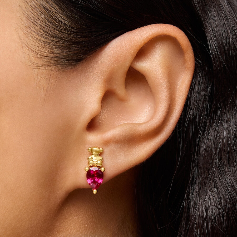 orecchini con motivo a orso placcato in oro 18 kt su argento con rubino bold bear lgg coltivato in laboratorio