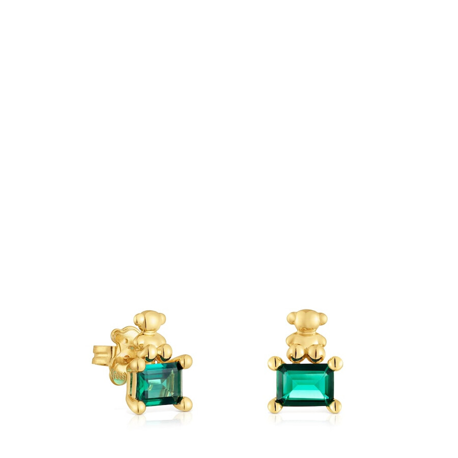 orecchini con motivo a orso placcato in oro 18 kt su argento con smeraldo coltivato in laboratorio bold bear lgg