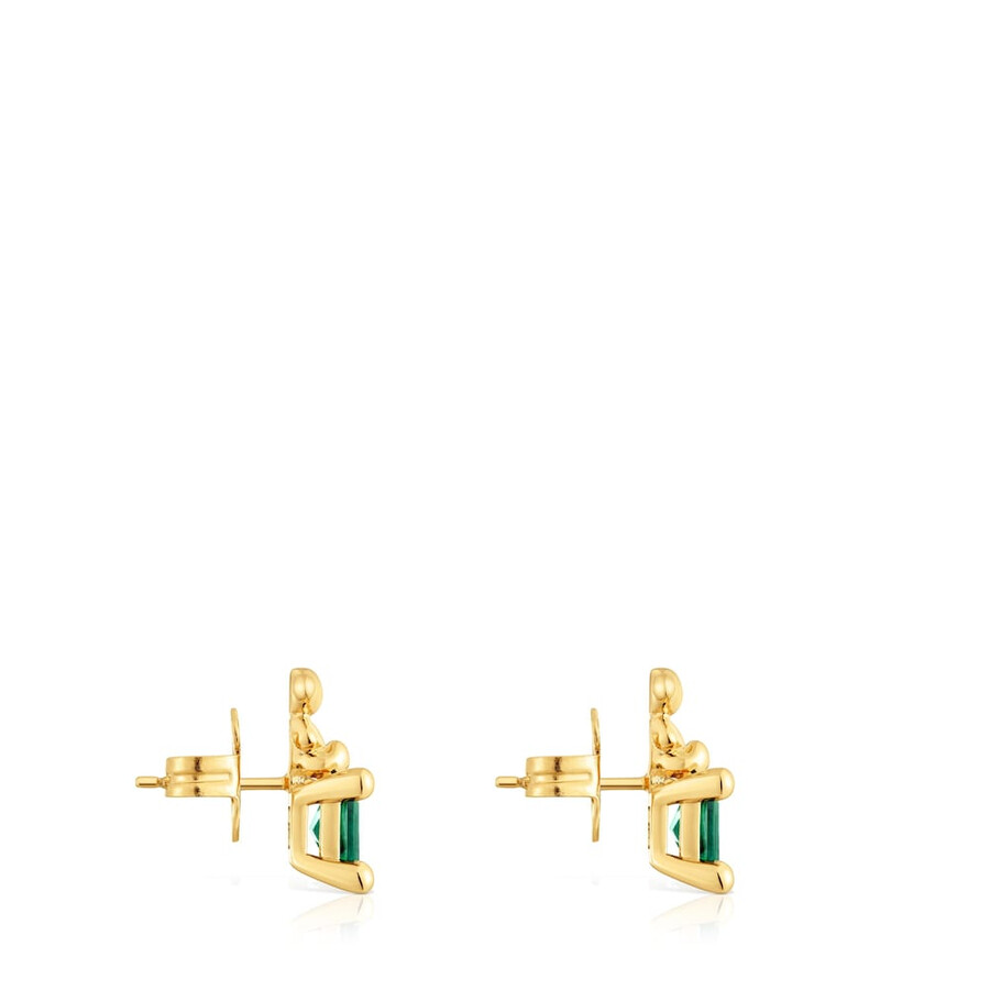 orecchini con motivo a orso placcato in oro 18 kt su argento con smeraldo coltivato in laboratorio bold bear lgg