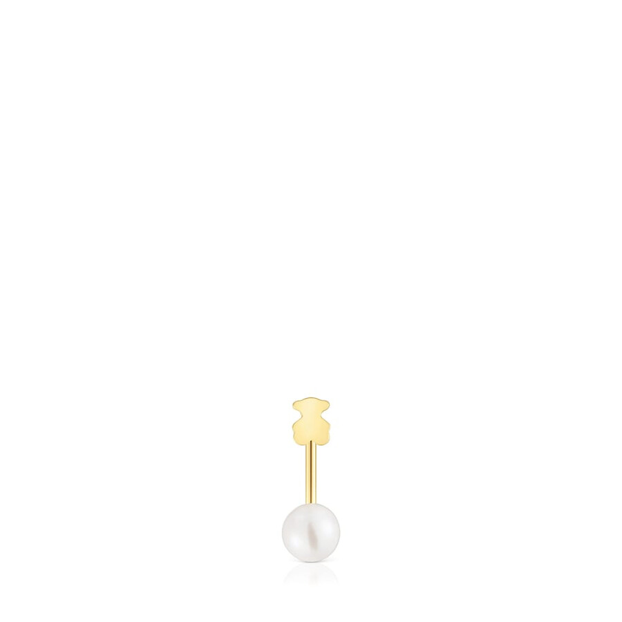 orecchino corto singolo a forma di orsetto in oro con perla coltivata sweet dolls
