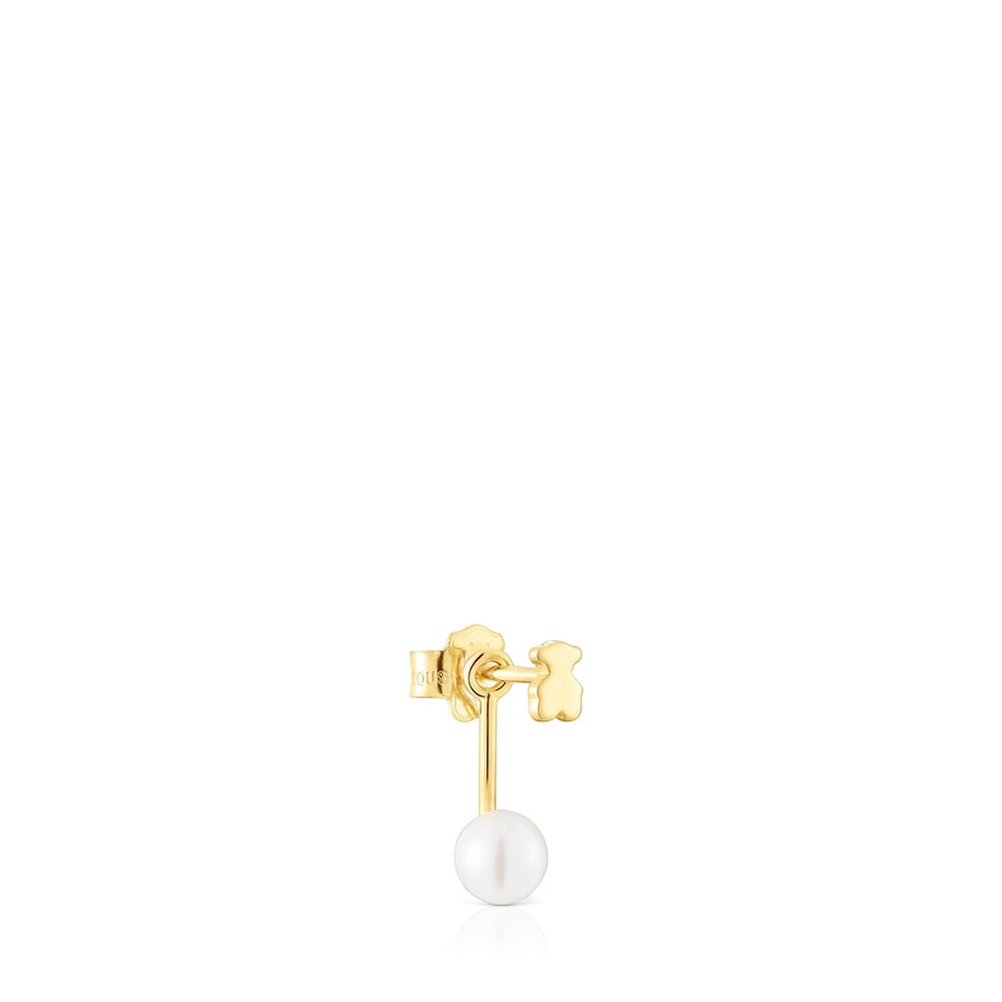 orecchino corto singolo a forma di orsetto in oro con perla coltivata sweet dolls