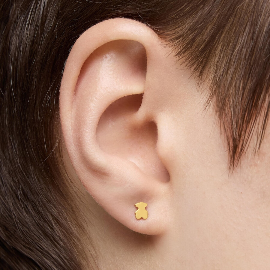 orecchino corto singolo a forma di orsetto in oro con perla coltivata sweet dolls