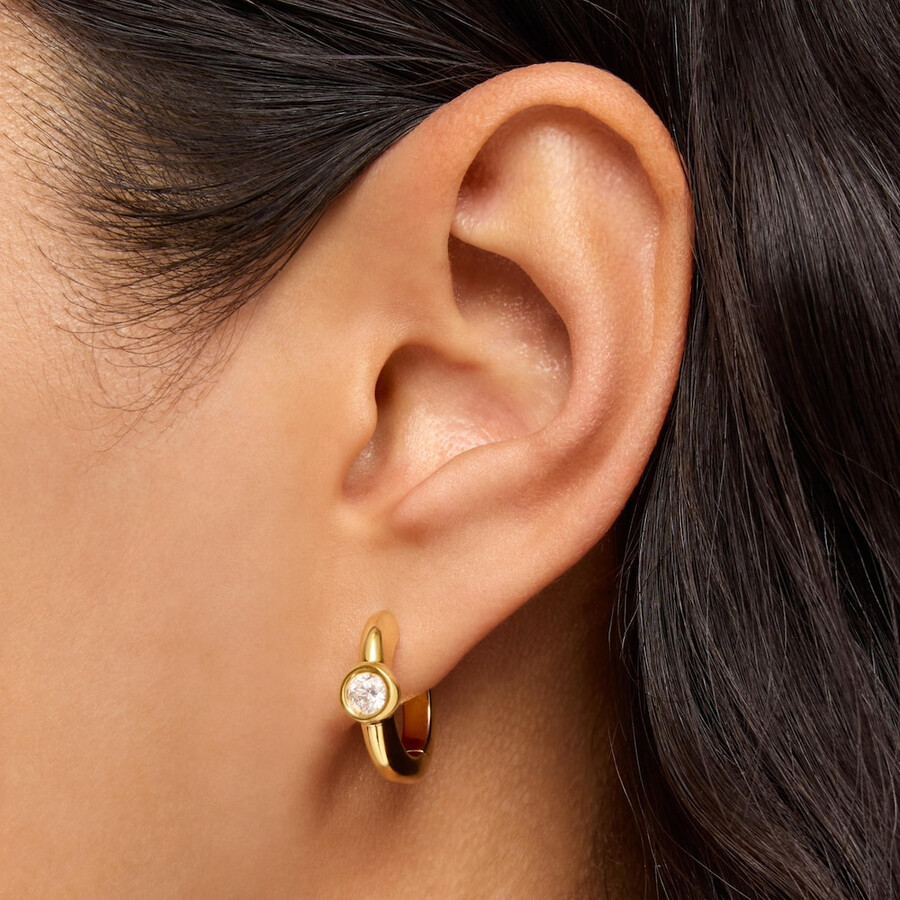 orecchini a cerchio da 18 mm con placcatura in oro 18kt su argento e diamanti coltivati in laboratorio linea lgd