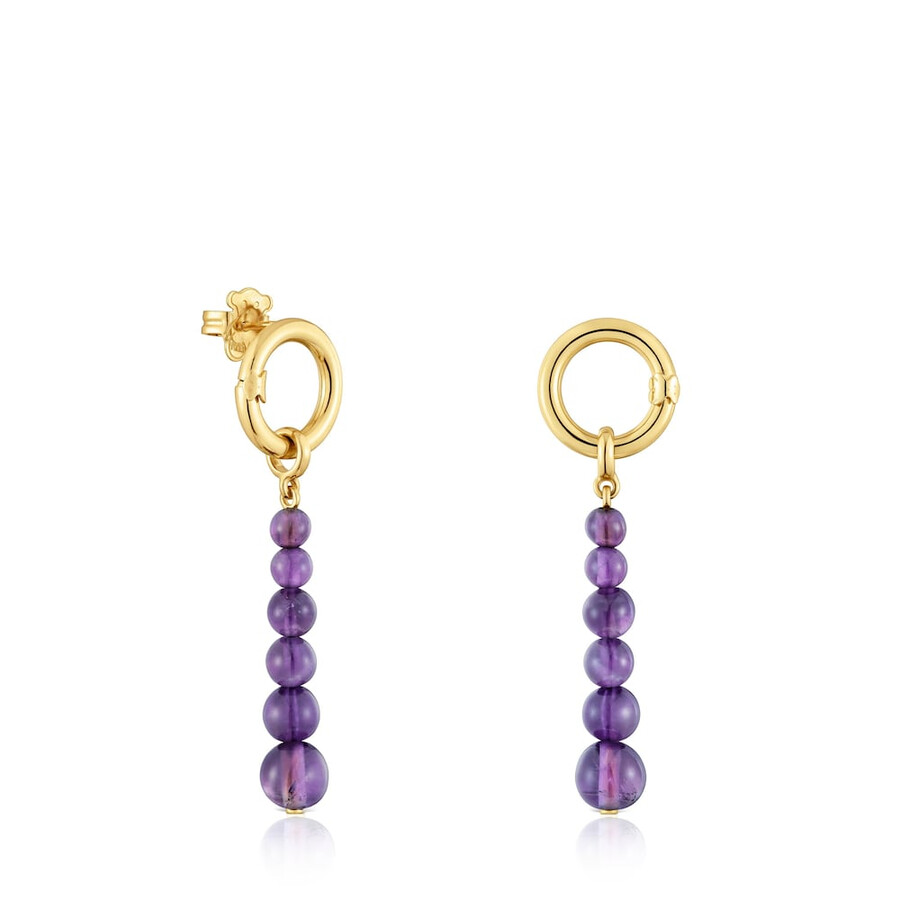 orecchini lunghi con placcatura in oro 18kt su argento e ametista hold