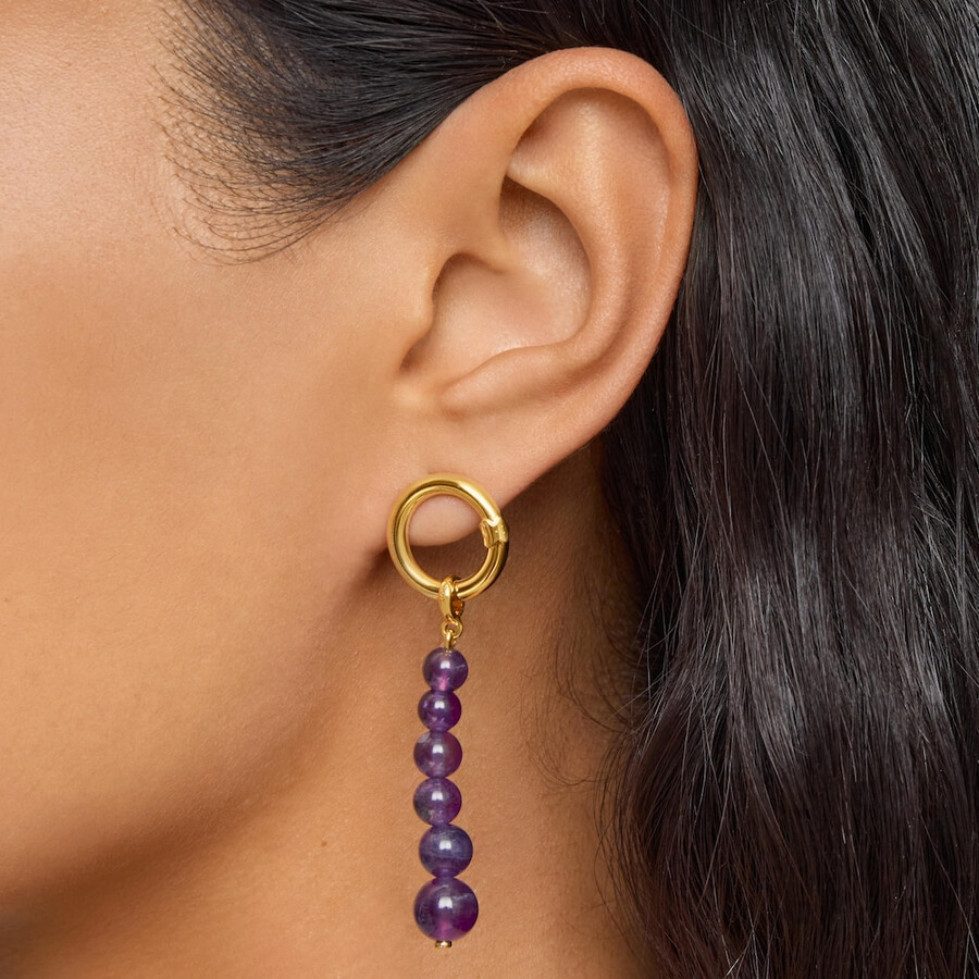 orecchini lunghi con placcatura in oro 18kt su argento e ametista hold