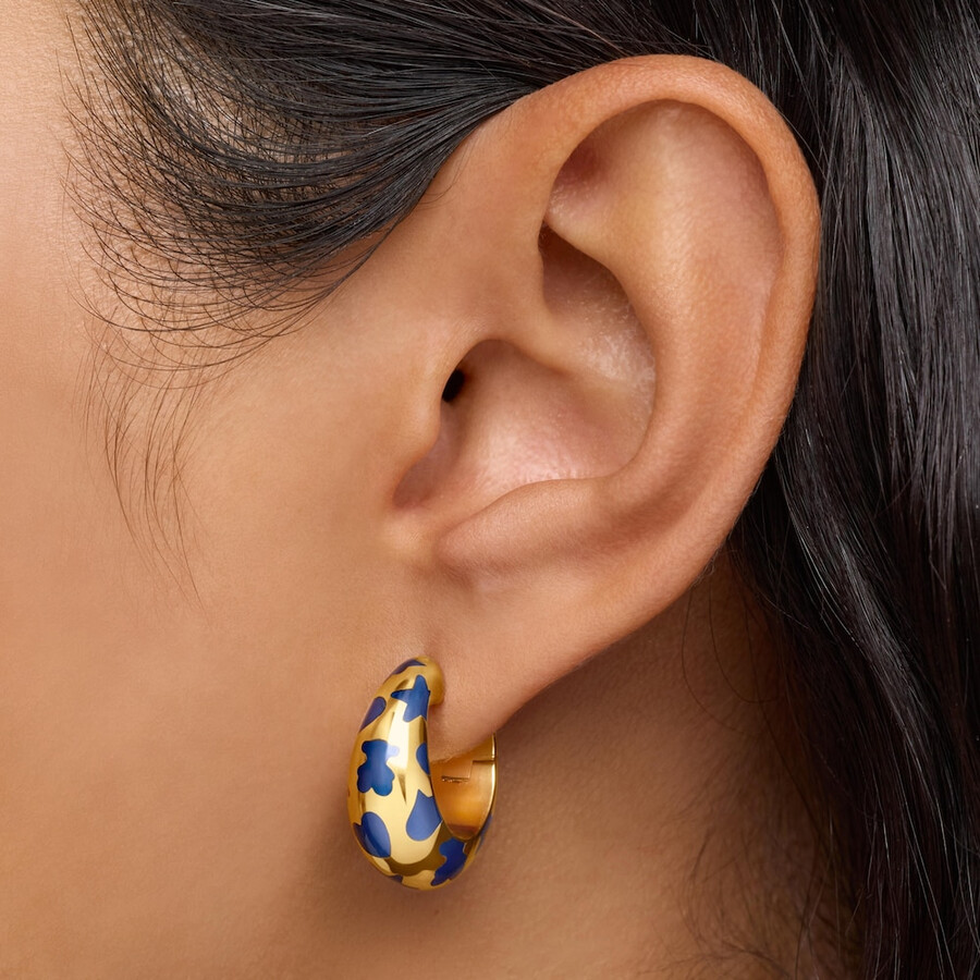 orecchini a cerchio con placcatura in oro 18kt su argento e motivi blu caldo