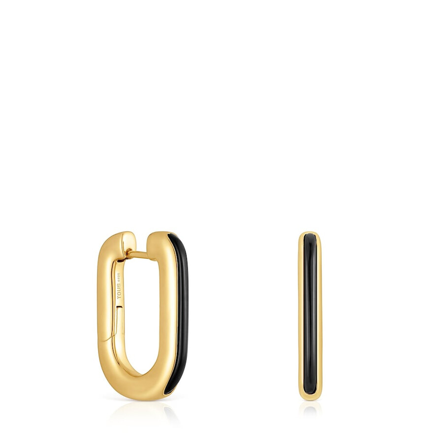 orecchini a cerchio con placcatura in oro 18kt su argento e onice line