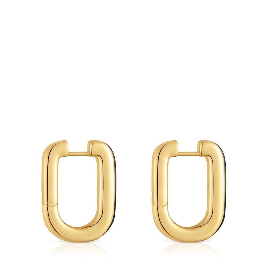 orecchini a cerchio con placcatura in oro 18kt su argento e onice line