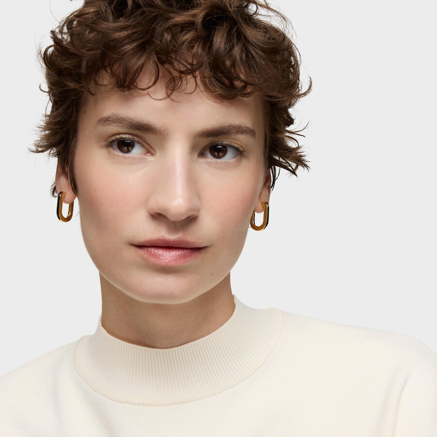 orecchini a cerchio con placcatura in oro 18kt su argento e onice line