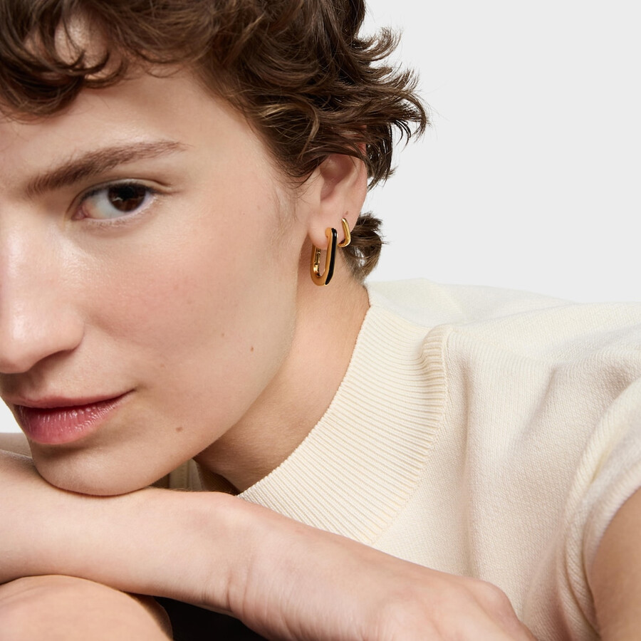 orecchini a cerchio con placcatura in oro 18kt su argento e onice line