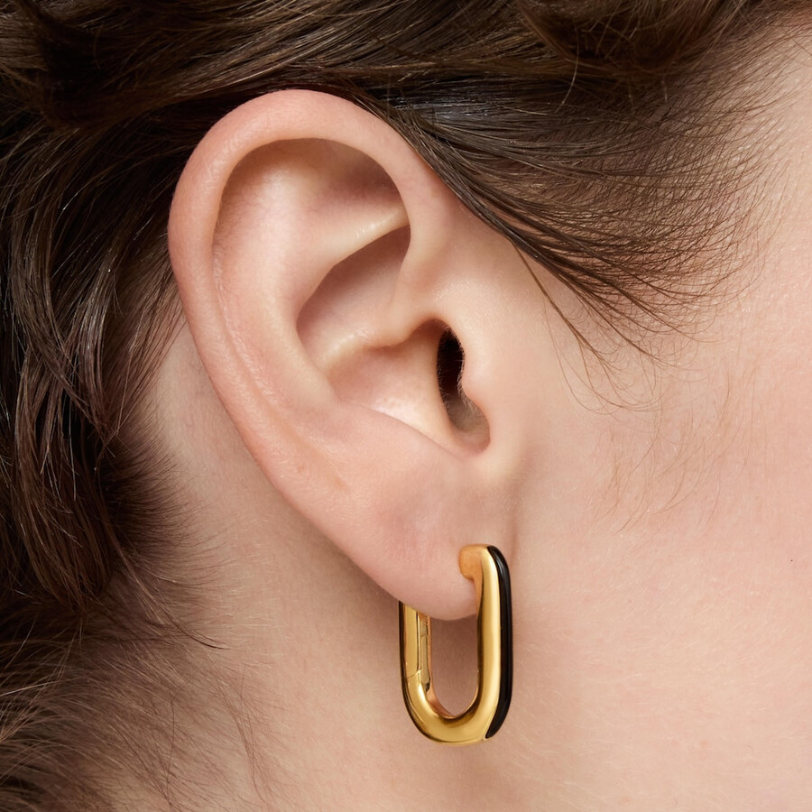 orecchini a cerchio con placcatura in oro 18kt su argento e onice line