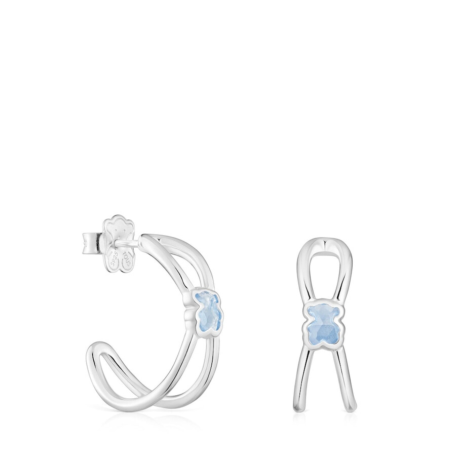 orecchini a cerchio in argento con spinello blu coltivato in laboratorio icon color lgg