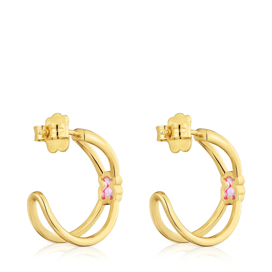 orecchini a cerchio con placcatura in oro 18kt su argento e rubino coltivato in laboratorio icon color lgg