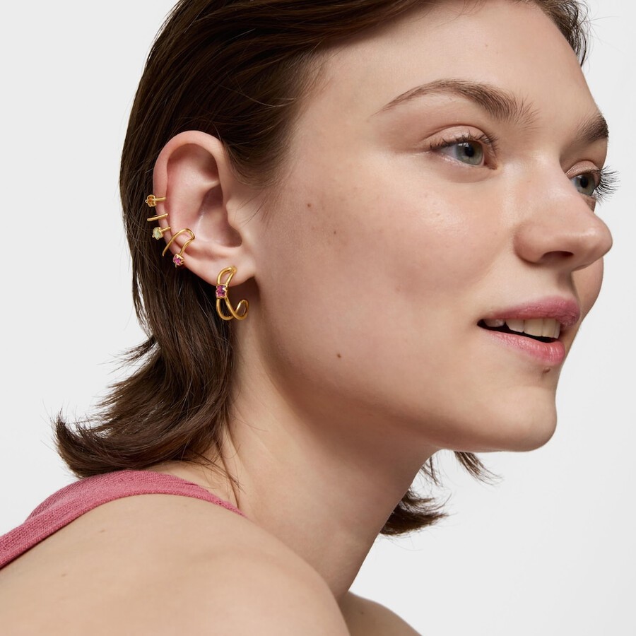 orecchini a cerchio con placcatura in oro 18kt su argento e rubino coltivato in laboratorio icon color lgg