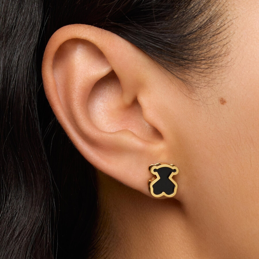 orecchini con placcatura in oro 18kt su argento e vetro acrilico nero galaxy