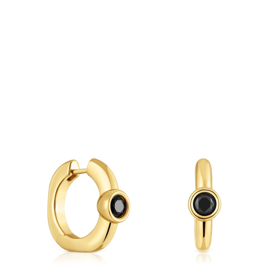 orecchini a cerchio da 18 mm con placcatura in oro 18kt su argento e spinello nero tous line
