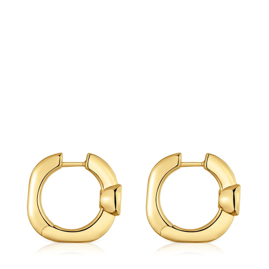 orecchini a cerchio da 18 mm con placcatura in oro 18kt su argento e spinello nero tous line