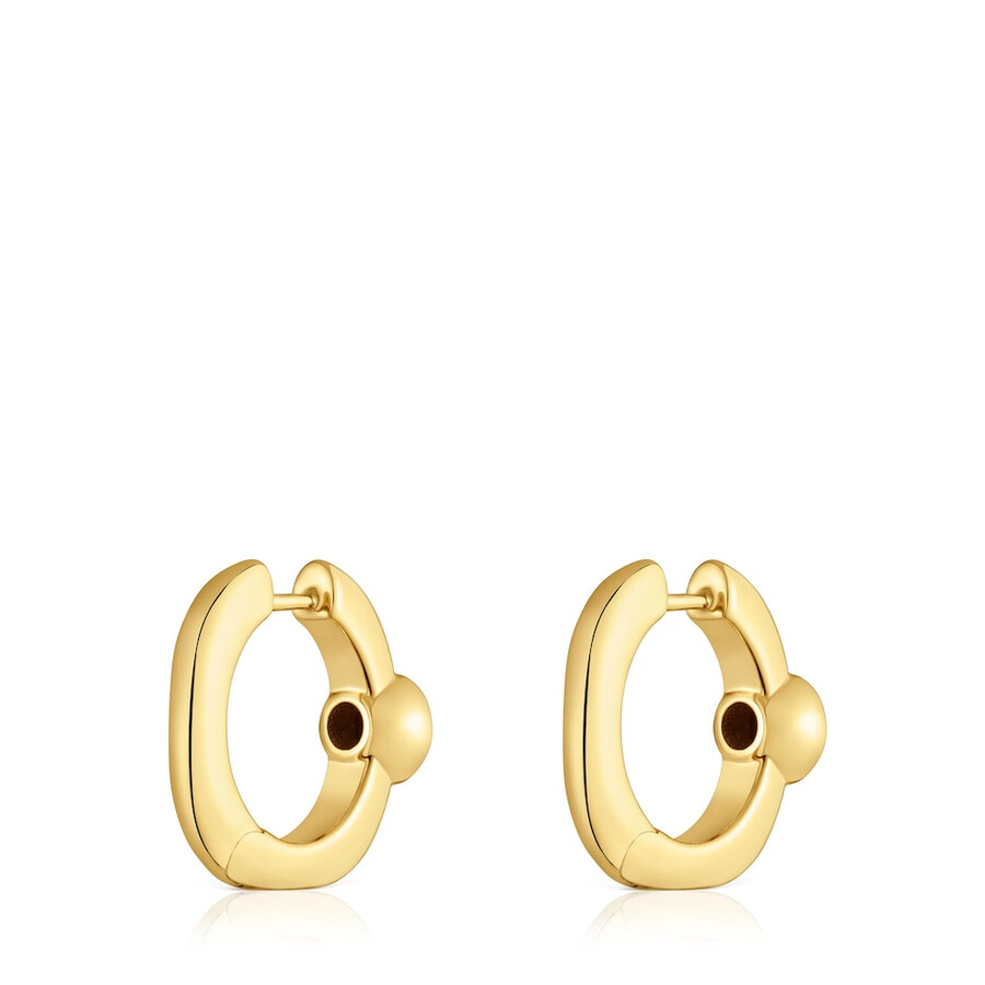 orecchini a cerchio da 18 mm con placcatura in oro 18kt su argento e spinello nero tous line