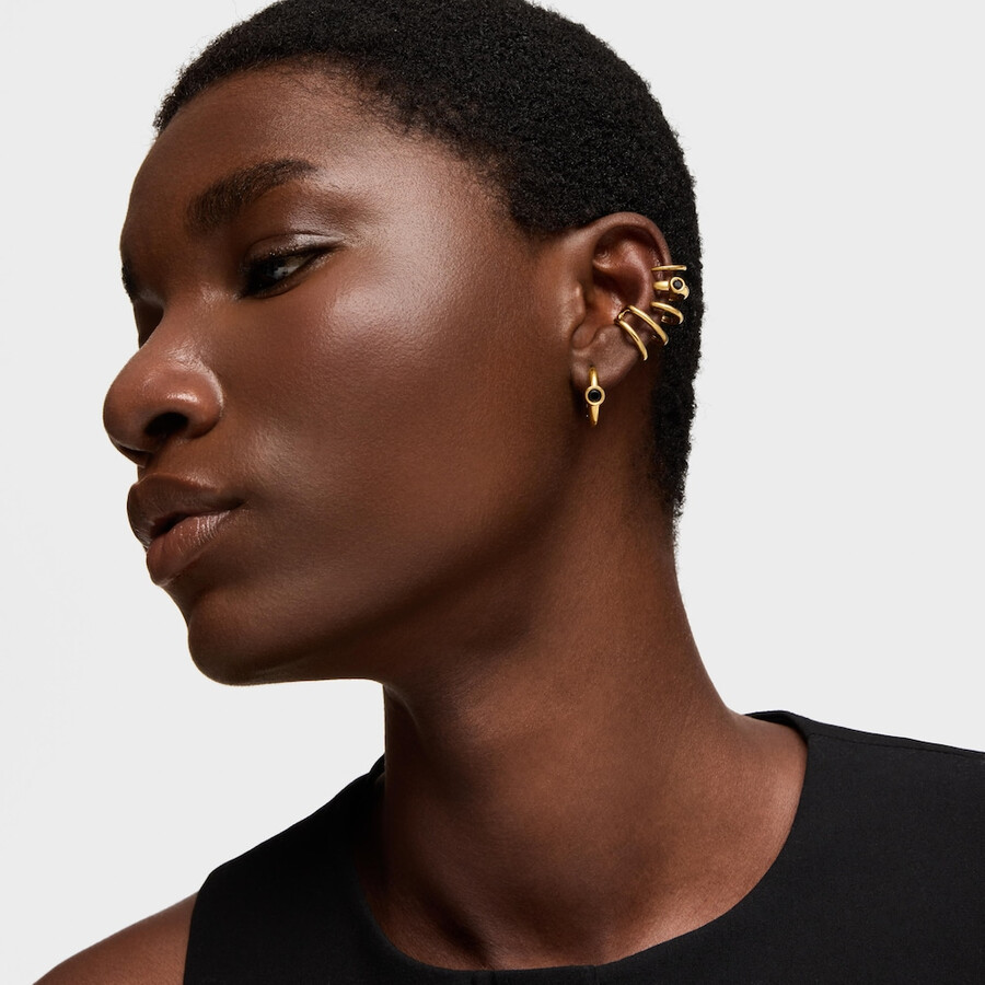 orecchini a cerchio da 18 mm con placcatura in oro 18kt su argento e spinello nero tous line