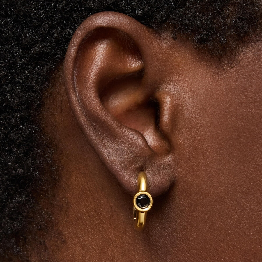 orecchini a cerchio da 18 mm con placcatura in oro 18kt su argento e spinello nero tous line