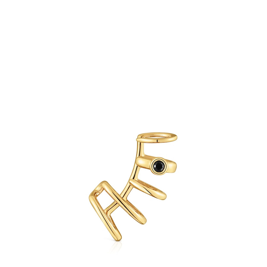 earcuff a 5 cerchi con placcatura in oro 18kt su argento e spinello nero tous line