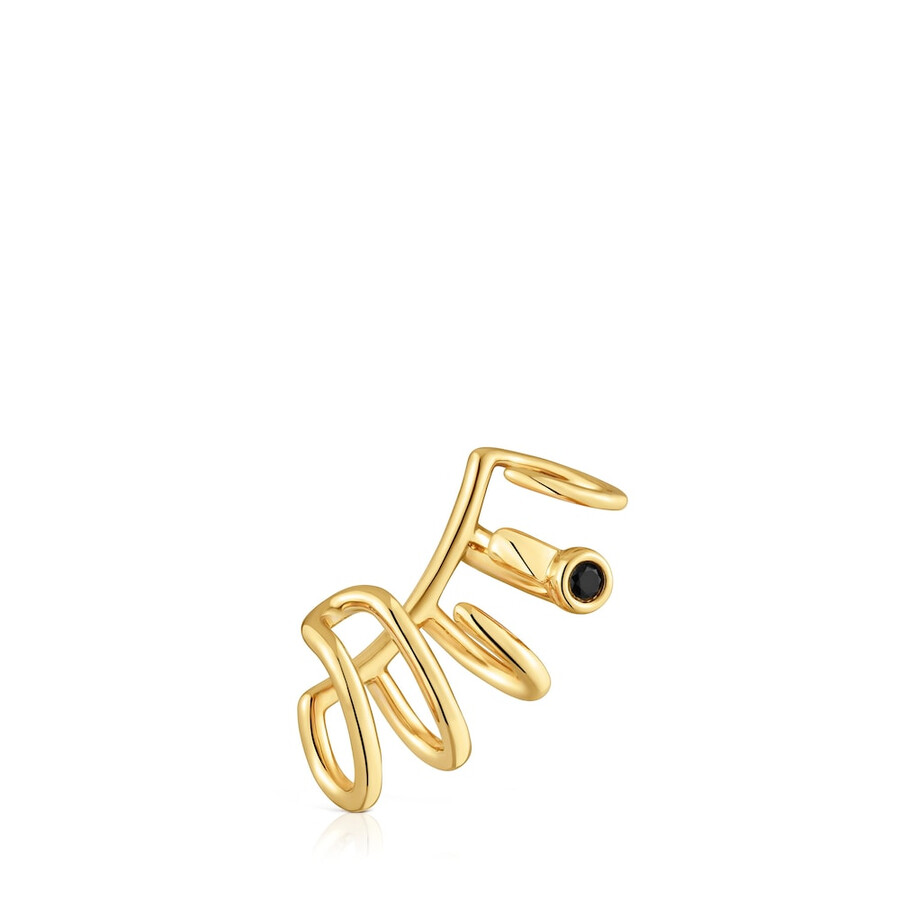 earcuff a 5 cerchi con placcatura in oro 18kt su argento e spinello nero tous line