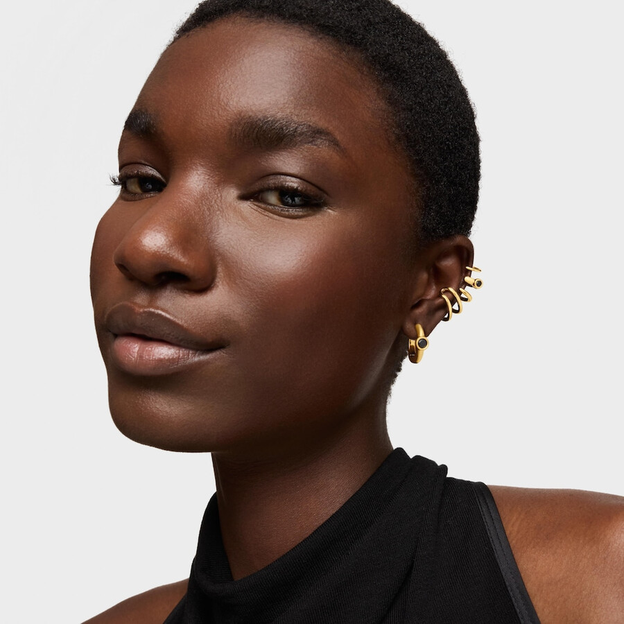 earcuff a 5 cerchi con placcatura in oro 18kt su argento e spinello nero tous line