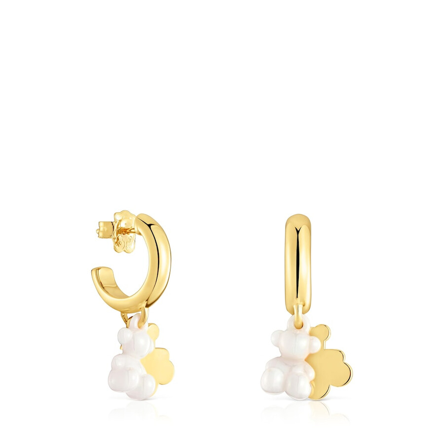 orecchini a cerchio con placcatura in oro 18kt su argento ceramica bianca e doppio orso bold bear