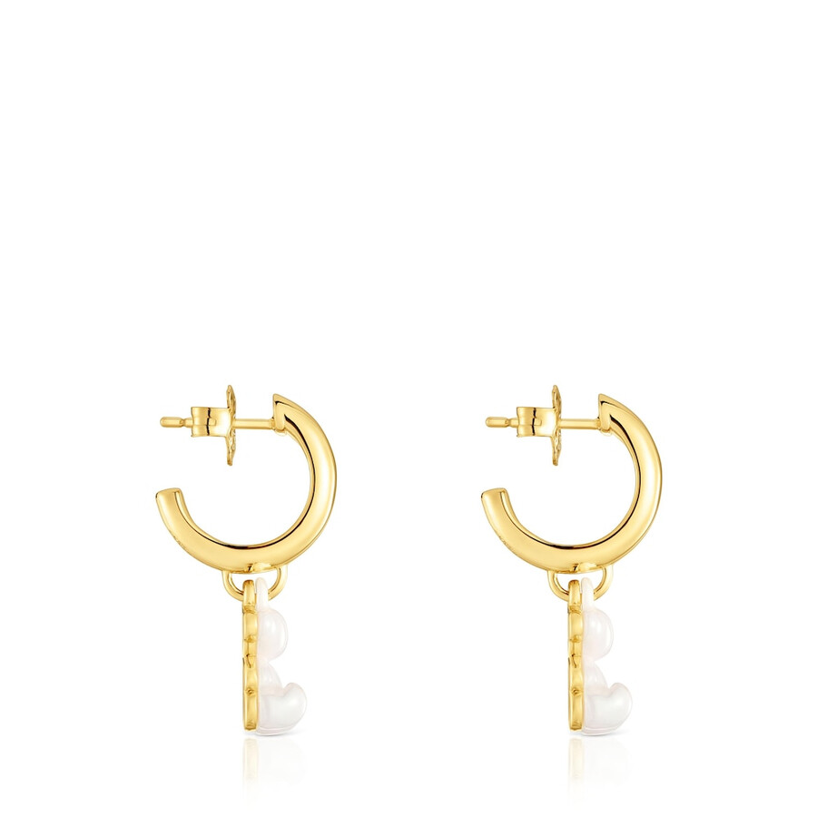 orecchini a cerchio con placcatura in oro 18kt su argento ceramica bianca e doppio orso bold bear