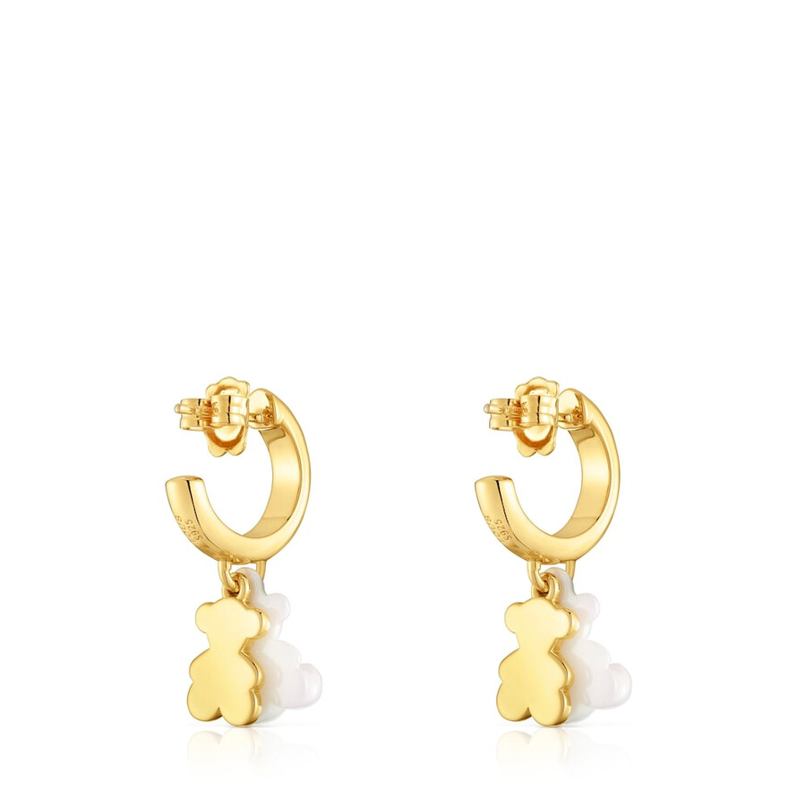 orecchini a cerchio con placcatura in oro 18kt su argento ceramica bianca e doppio orso bold bear