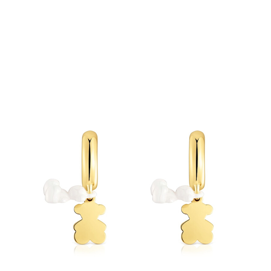 orecchini a cerchio con placcatura in oro 18kt su argento ceramica bianca e doppio orso bold bear