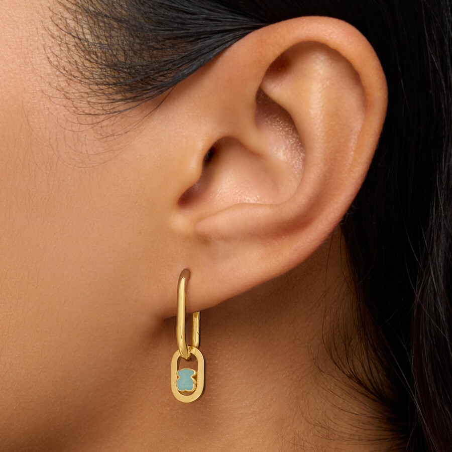 orecchini a cerchio con placcatura in oro 18kt su argento e amazzonite tous camille